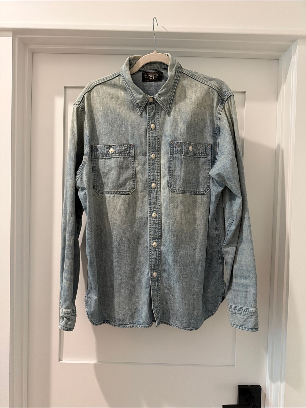 Ralph Lauren Double RL Light Blue Washed Denim Button-Down Shirt